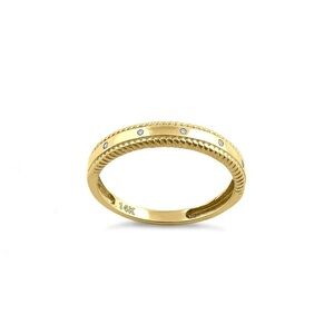 Solid 14K Yellow Gold Edged Double Rope Diamond Ring Size 5